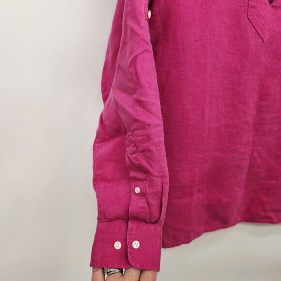 Lauren Ralph Lauren Hot Pink 100% Linen Long Roll Tab Sleeve Blouse Women's S - Picture 7 of 9